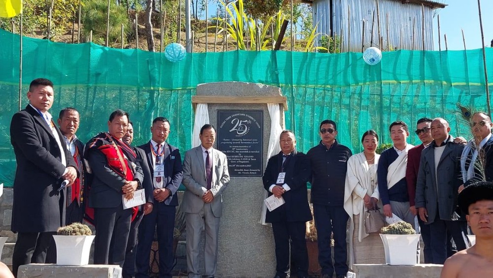 Advisor Kudecho Khamo with others during the 25th anniversary celebration Razeba Town Chakhesang Students’ Union at Razeba Local Ground, Phek on December 29.